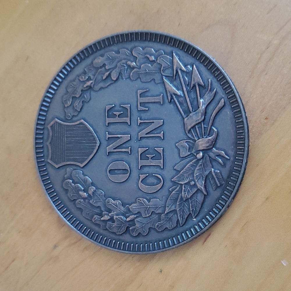 VINTAGE US 1877 REPRODUCTION 3" NOVELTY INDIAN HEAD, METAL MEDALLION - Picture 2 of 8
